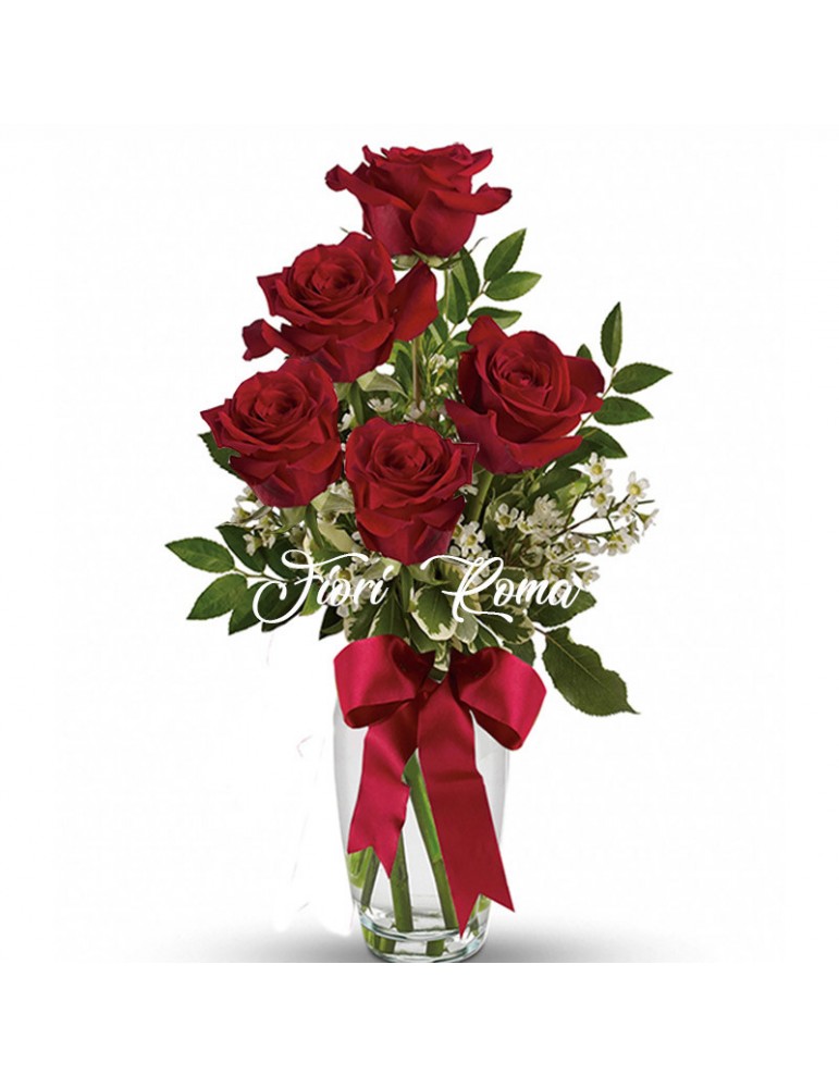 Bouquet di 5 Rose Rosse