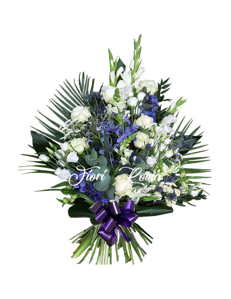 Funeral Bouquet with White and Purple Flowers