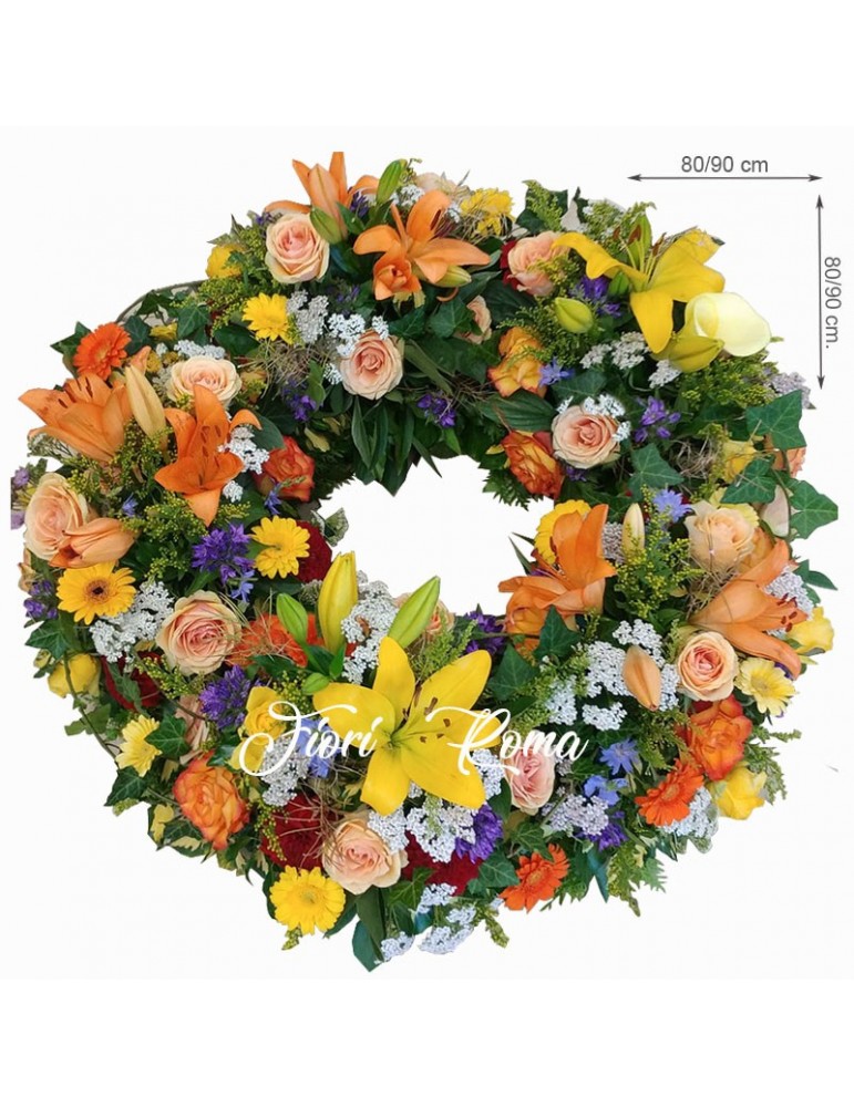 Funeral Wreath of Mixed Flowers with roses, lilies and gerberas.