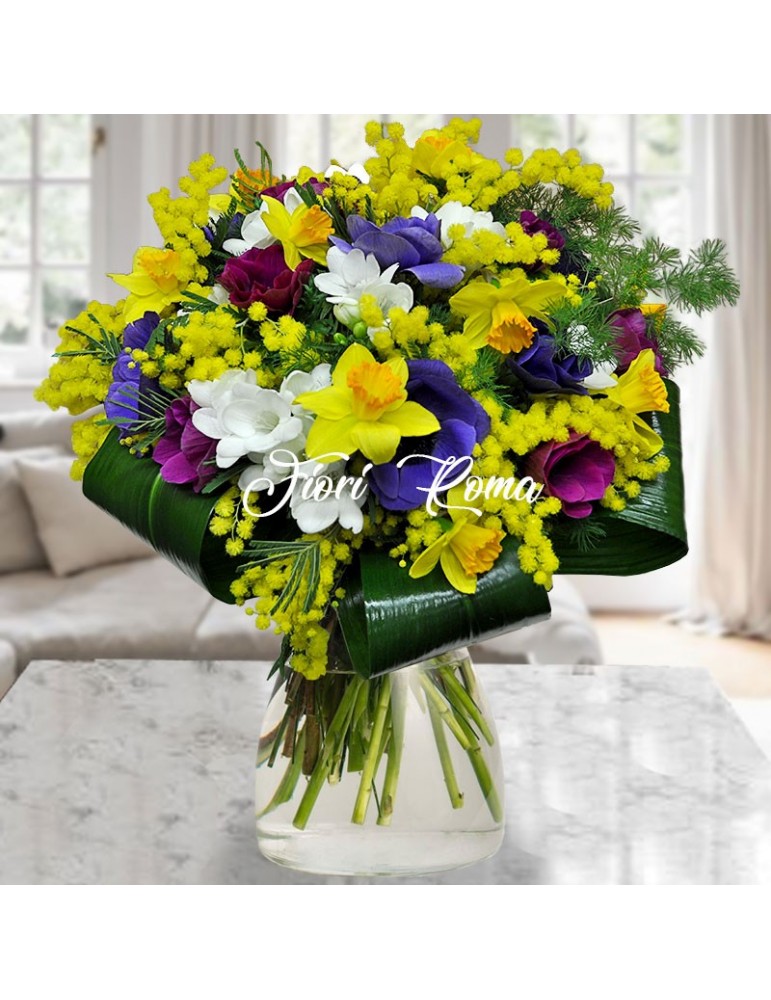 Bouquet with Mimosa and mixed flowers in Rome
