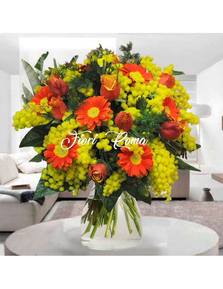 Mimosa bouquet and orange flowers