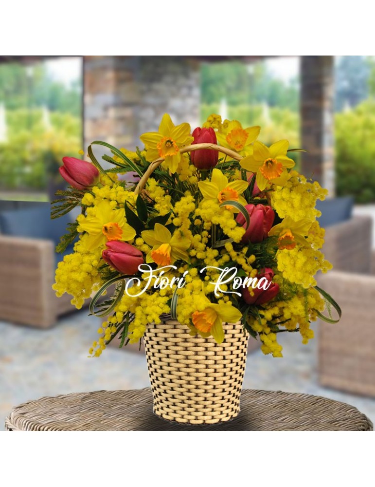 Spring basket with mimosa