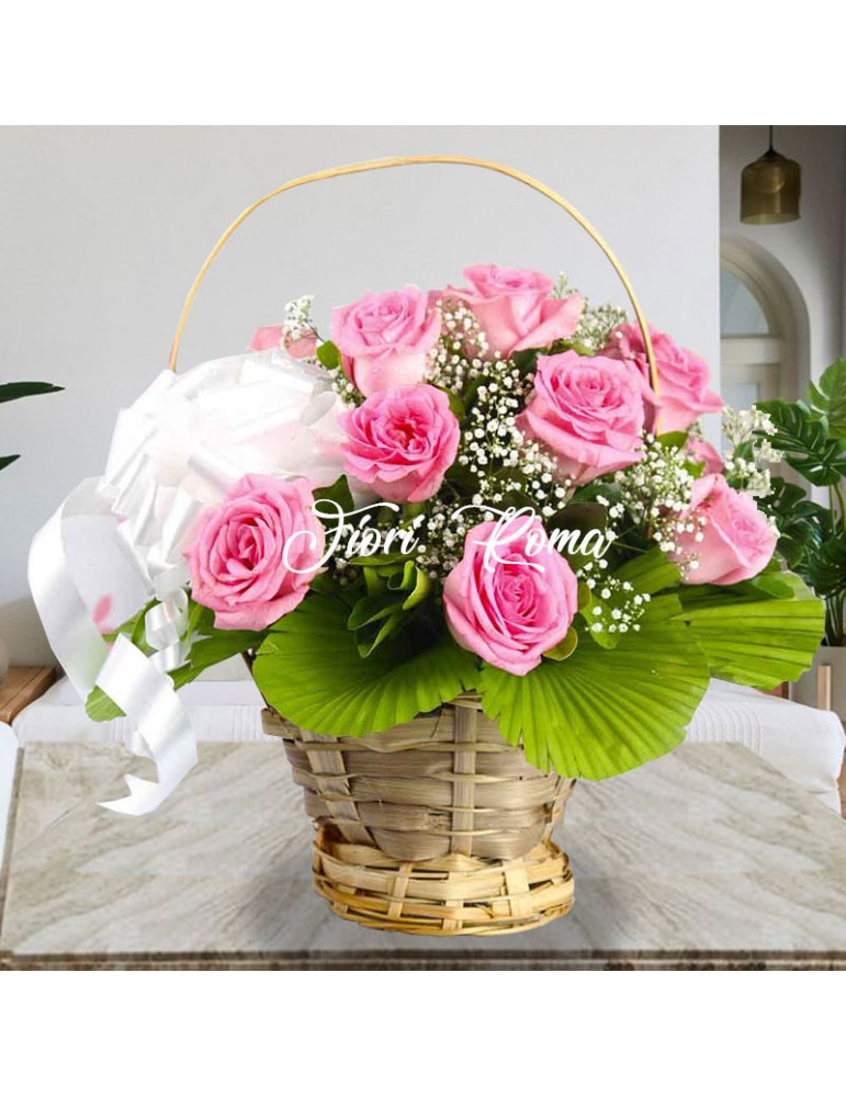 basket with pink roses buy it from Florist in Viale Marconi Rome