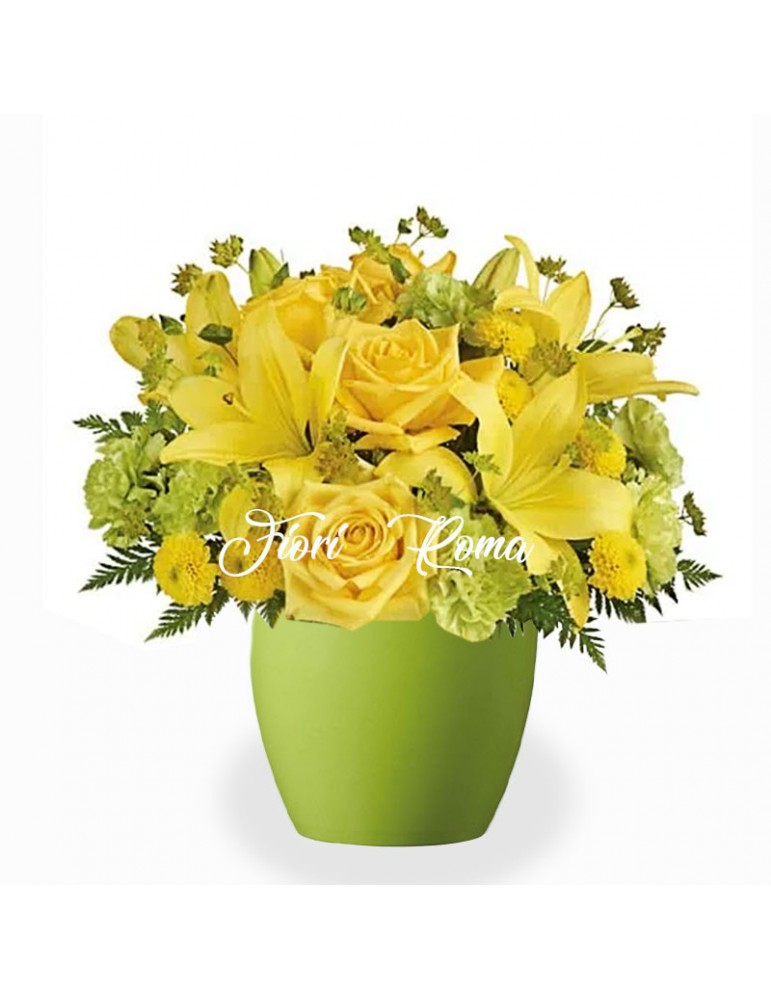Composizione in vaso di ceramica con fiori gialli misti presso il fioraio zona portuense consegna a domicilio