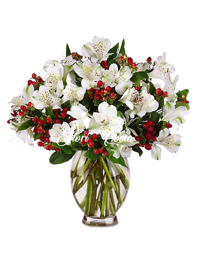Bouquet di alstroemerie bianche e Hypericum
