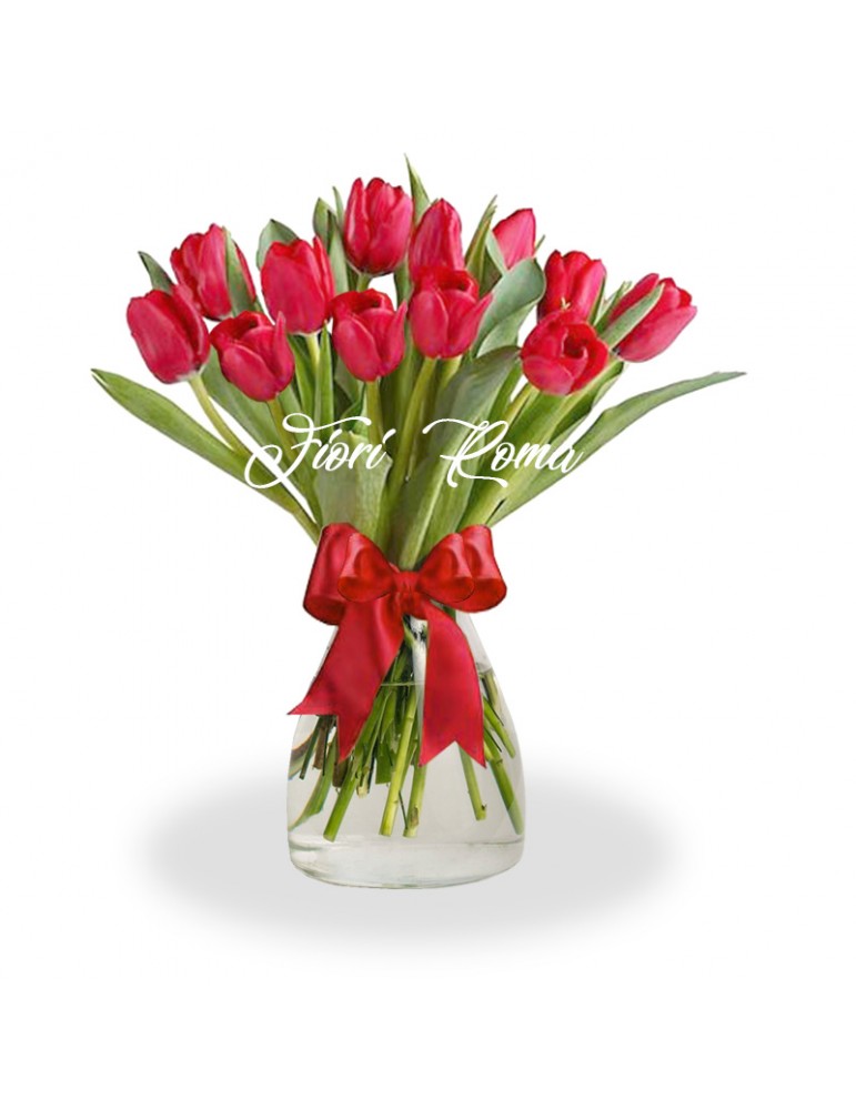 Bouquet prices with 12 red tulips at advantageous prices on Fiori-Roma the Florist in Piazza Giuochi Delfici district of Rome