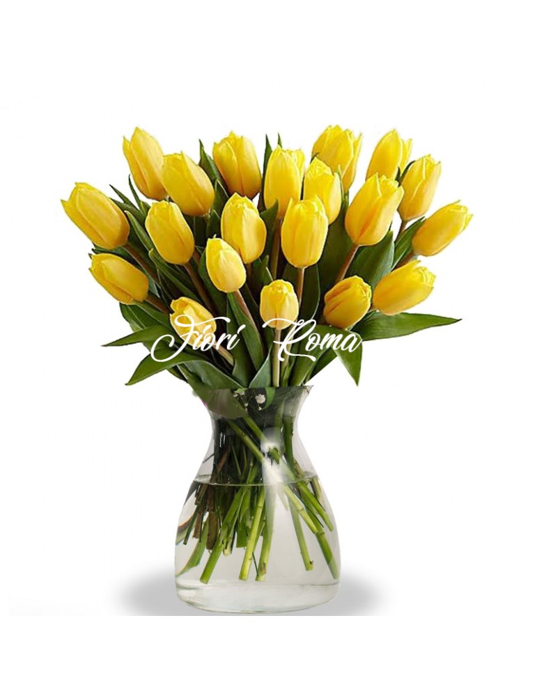 Bouquet con 20 tulipani gialli in elegante confezione acquistalo su Fiori-Roma consegna fiori e piante domicilio roma
