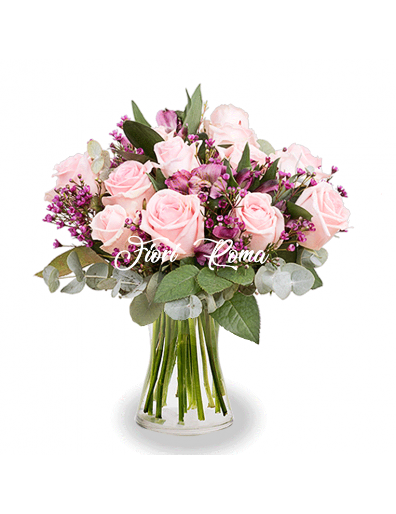 Bouquet with pink roses home delivery in Rome in 1 hour