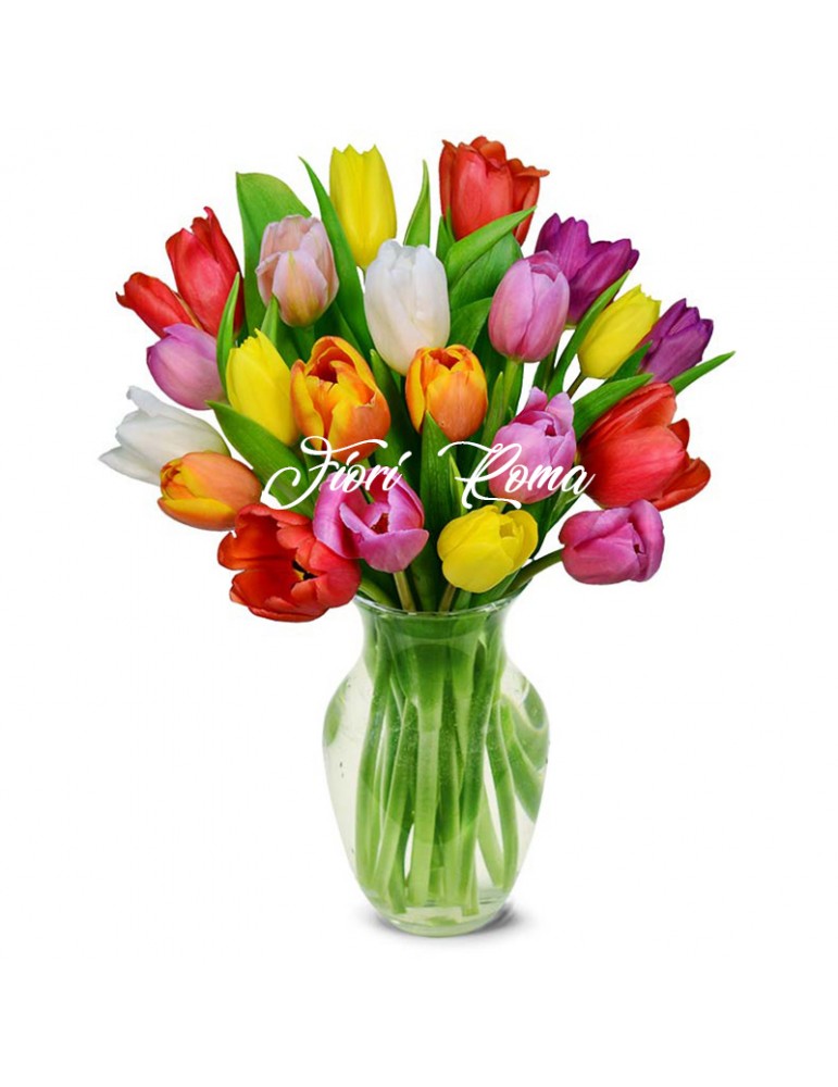 Bouquet of mixed colors tulips home delivery anywhere in Rome