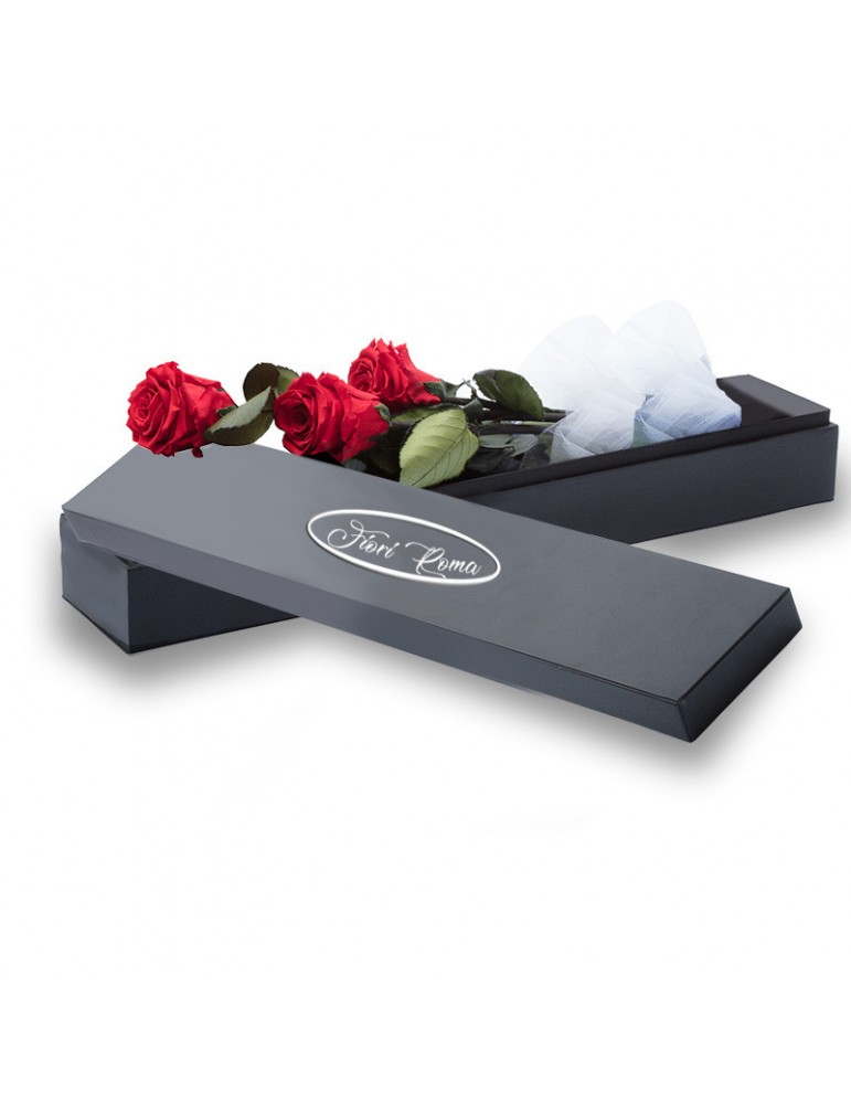 Box of 3 red roses for anniversary