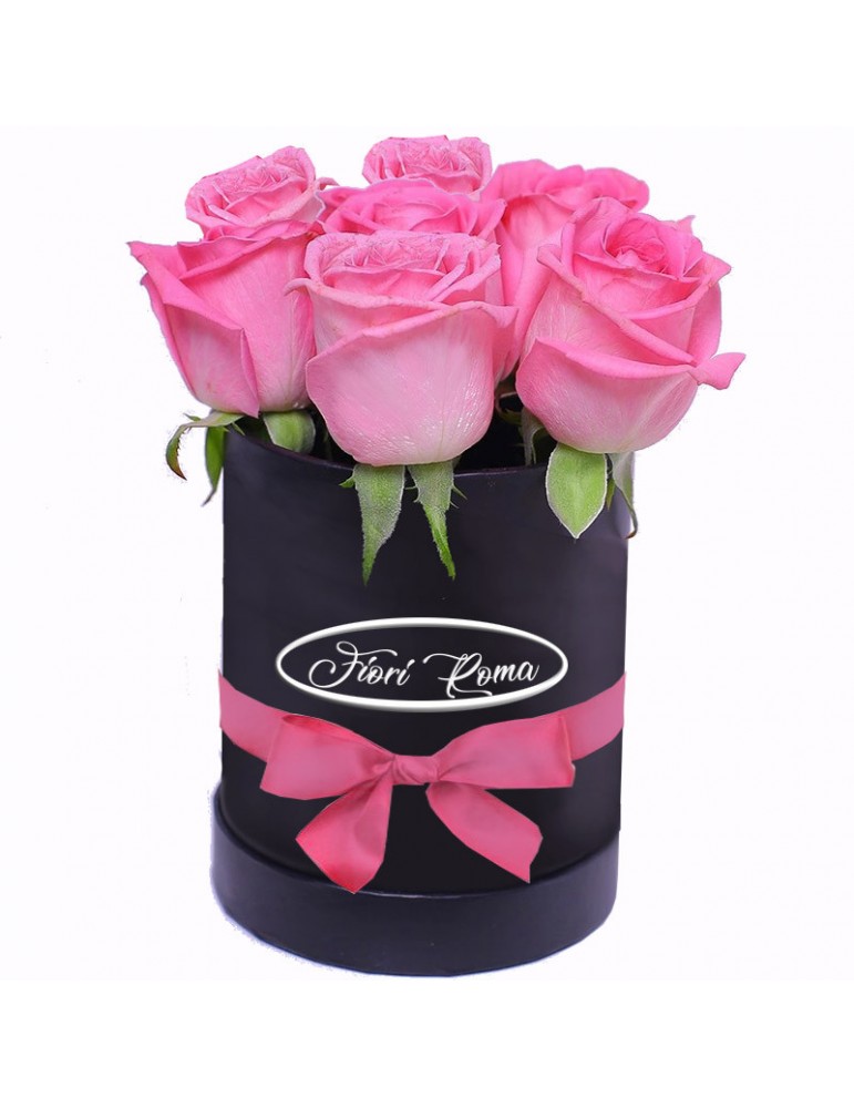 Box di 7 rose rosa per anniversario di matrimonio