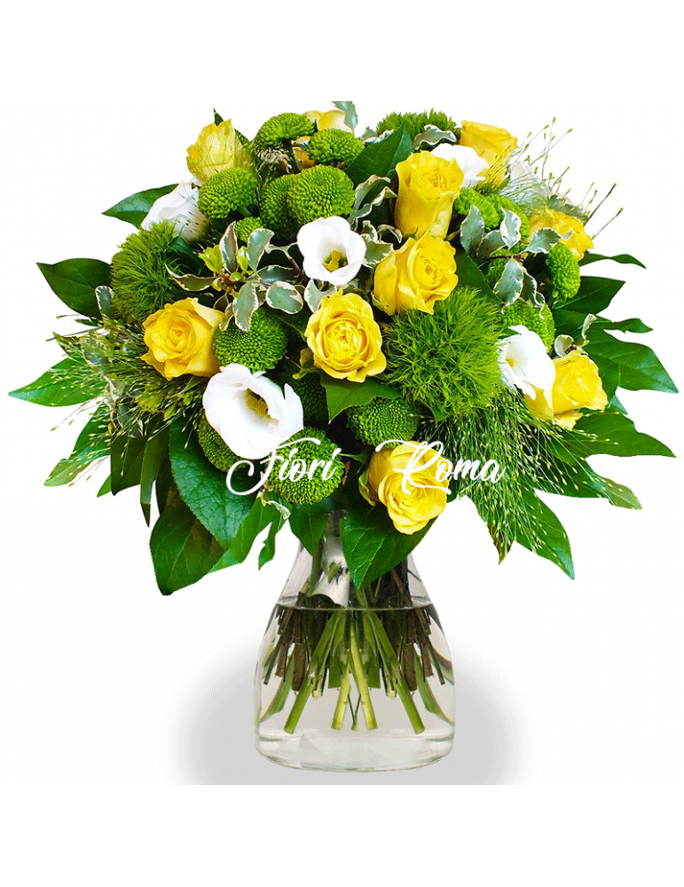 Bouquet con rose gialle e verdi particolari con soli 34 euro puoi acquistalo dal fioraio a cortina d'ampezzo roma