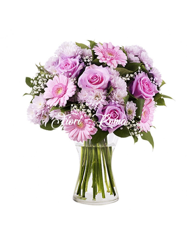 Florist in Rome in the eur zone Bouquet Lady Pink for anniversary  with pink roses and pink gerberas € 28