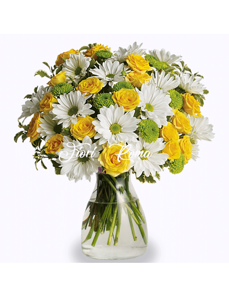 Bouquet with Yellow Roses and White Daisies