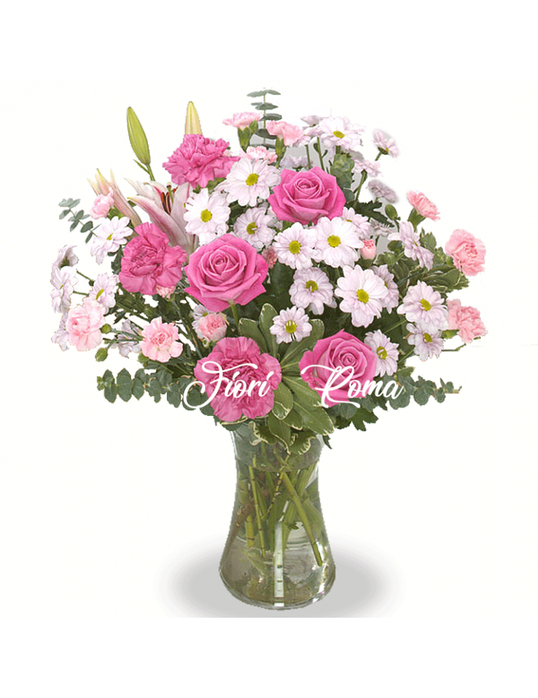 The Janet Bouquet is made up of pink roses and white daisies
