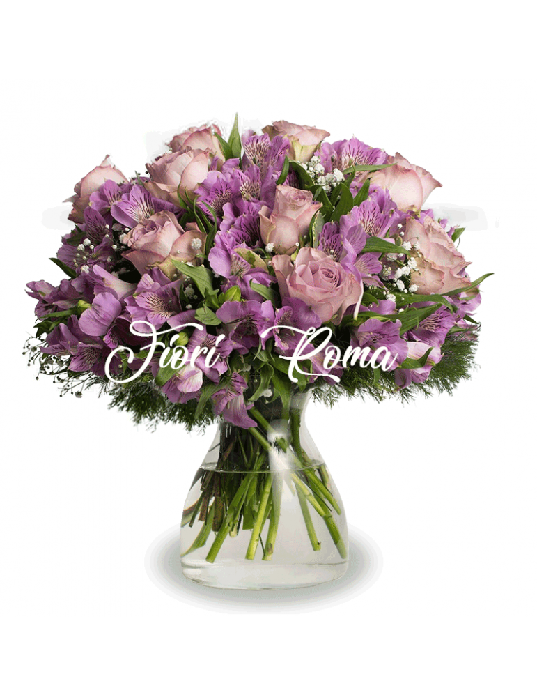 Lady Violet Bouquet with Pink Roses and purple alstroemerie buy it on Fiori-Roma il Fioraio in Vigna Clara Rome