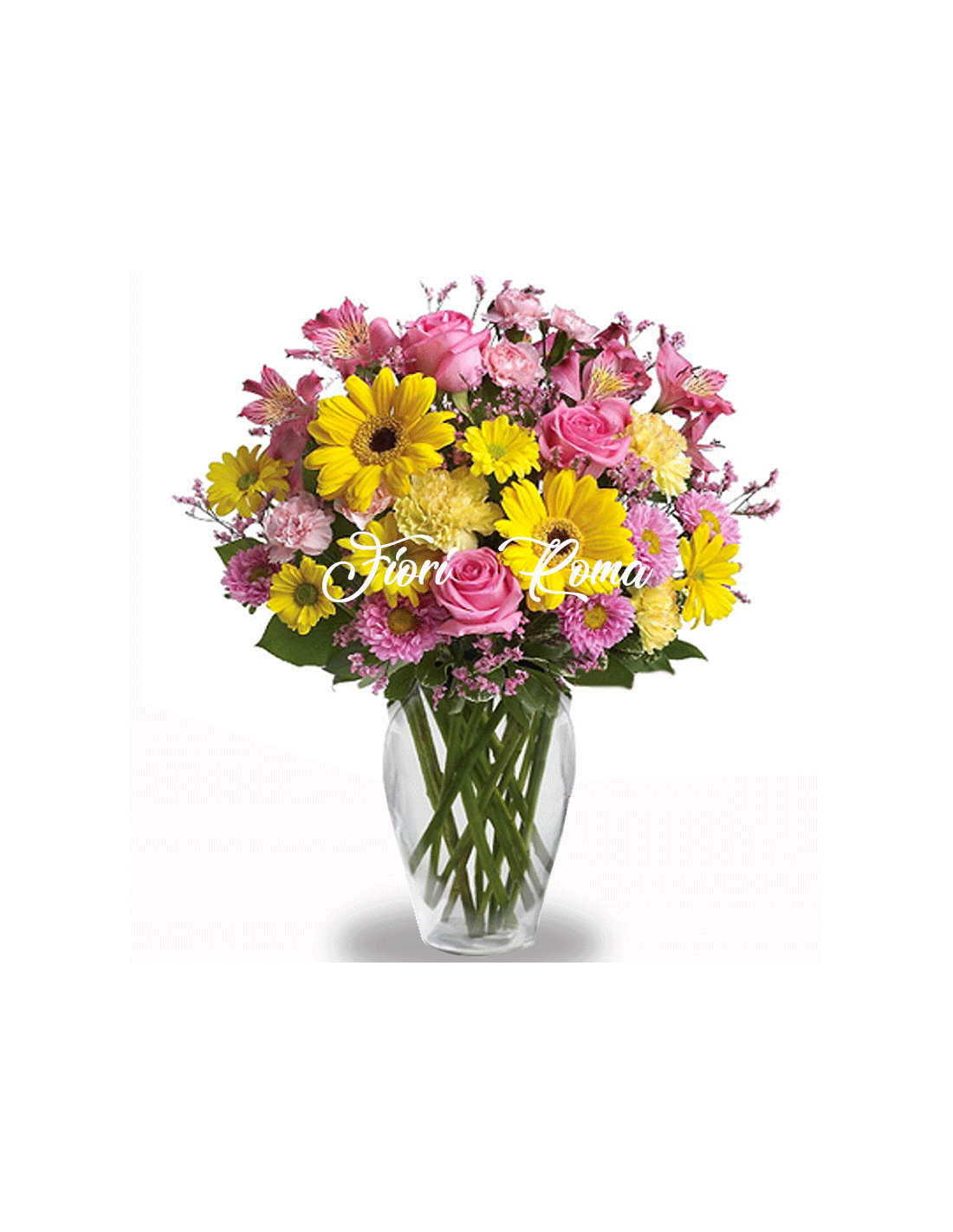 Bouquet di fiori rosa e fiori gialli