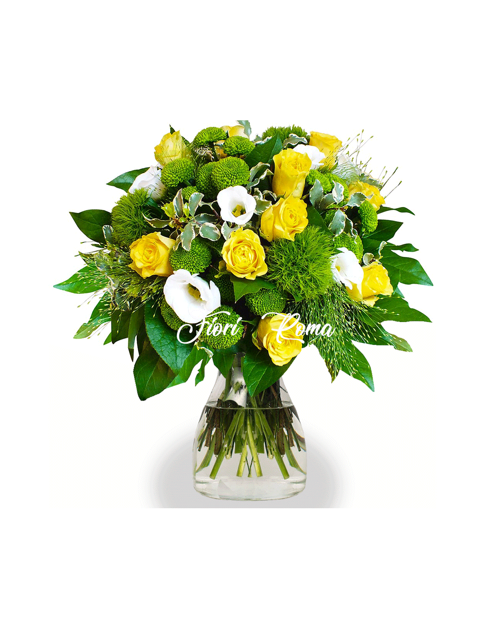 Bouquet con Rose Gialle e Verdi Particolari