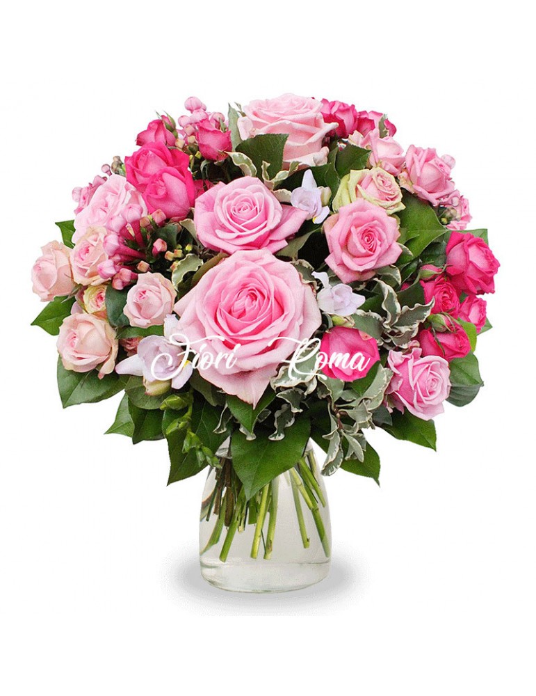 Bouquet Marlene con rose rosa di varie sfumature consegna a domicilio in tutta Roma